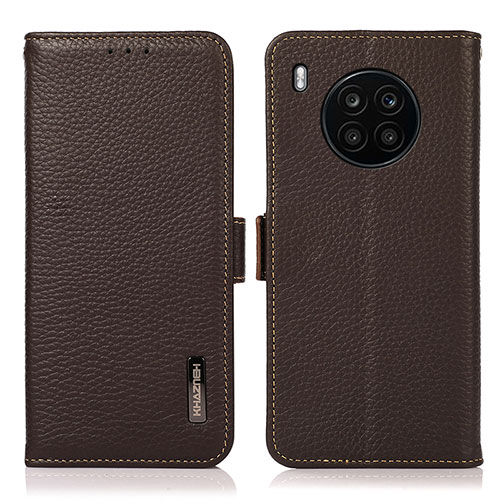 Leather Case Stands Flip Cover Holder B03H for Huawei Honor 50 Lite Brown