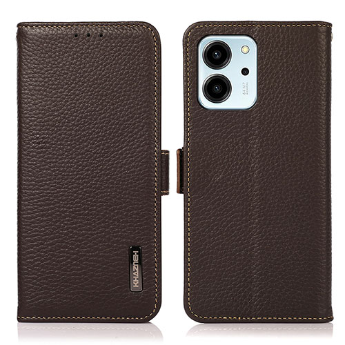 Leather Case Stands Flip Cover Holder B03H for Huawei Honor 80 SE 5G Brown