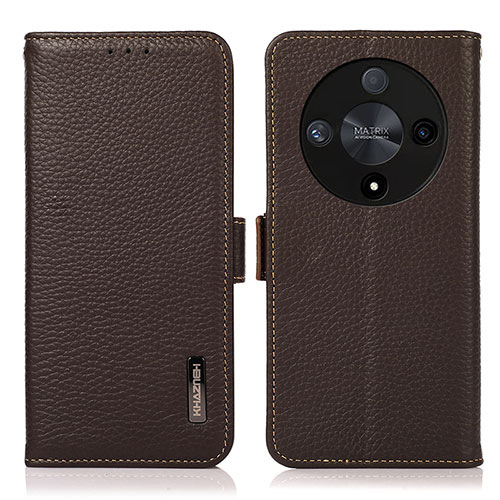 Leather Case Stands Flip Cover Holder B03H for Huawei Honor Magic6 Lite 5G Brown