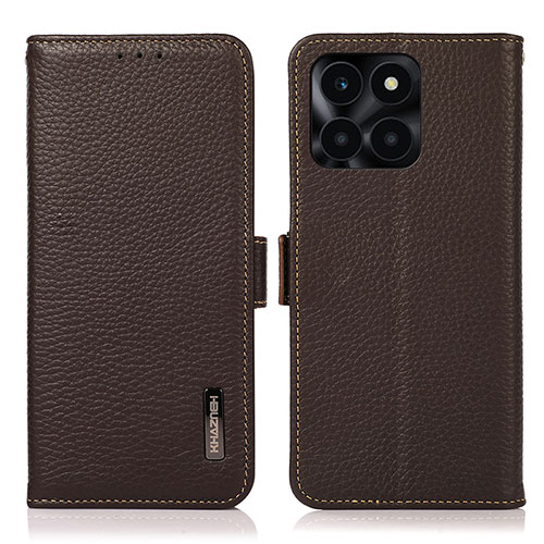 Leather Case Stands Flip Cover Holder B03H for Huawei Honor X8b Brown