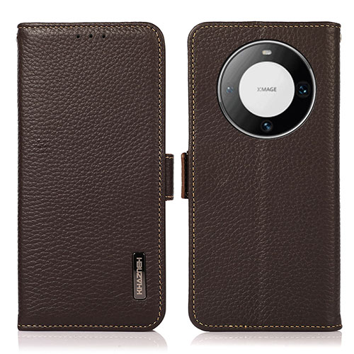 Leather Case Stands Flip Cover Holder B03H for Huawei Mate 60 Pro+ Plus Brown