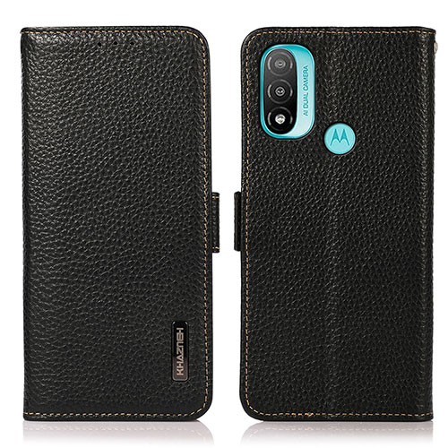 Leather Case Stands Flip Cover Holder B03H for Motorola Moto E20 Black