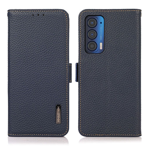 Leather Case Stands Flip Cover Holder B03H for Motorola Moto Edge (2021) 5G Blue