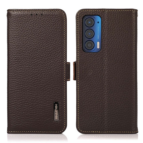 Leather Case Stands Flip Cover Holder B03H for Motorola Moto Edge (2021) 5G Brown