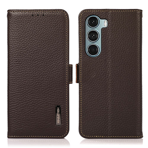 Leather Case Stands Flip Cover Holder B03H for Motorola Moto Edge S30 5G Brown