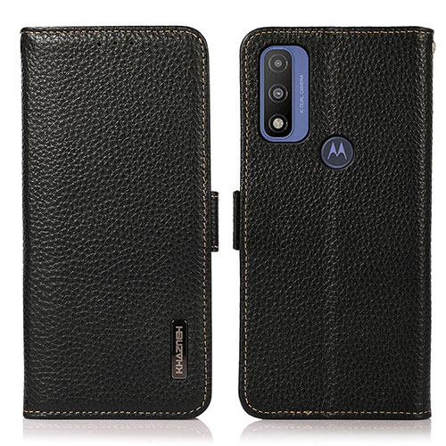 Leather Case Stands Flip Cover Holder B03H for Motorola Moto G Pure Black