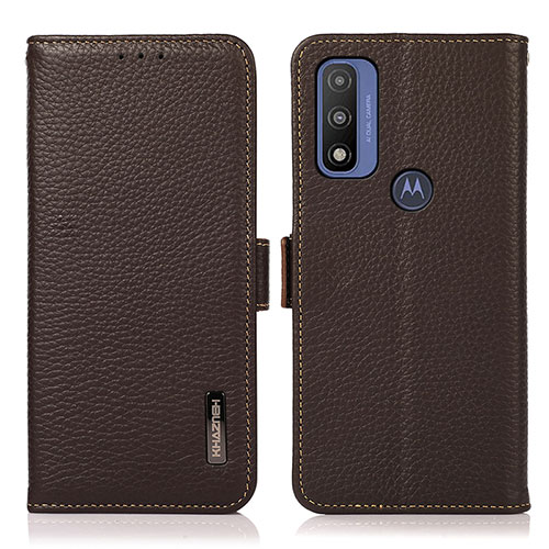 Leather Case Stands Flip Cover Holder B03H for Motorola Moto G Pure Brown