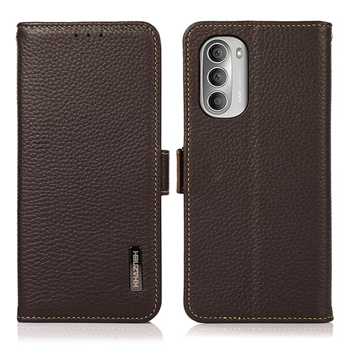 Leather Case Stands Flip Cover Holder B03H for Motorola Moto G Stylus (2022) 5G Brown