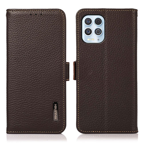 Leather Case Stands Flip Cover Holder B03H for Motorola Moto G100 5G Brown