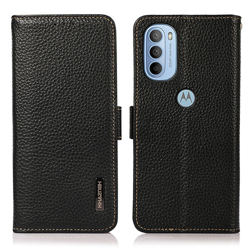 Leather Case Stands Flip Cover Holder B03H for Motorola Moto G41 Black
