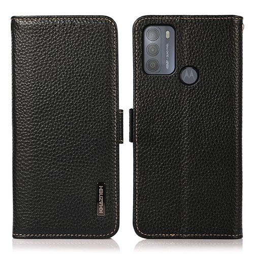 Leather Case Stands Flip Cover Holder B03H for Motorola Moto G50 Black