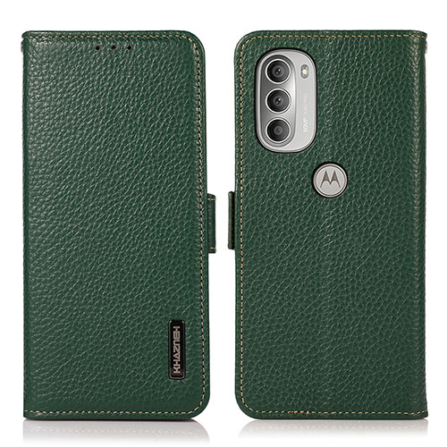 Leather Case Stands Flip Cover Holder B03H for Motorola Moto G51 5G Green