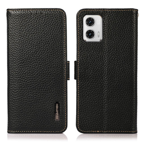 Leather Case Stands Flip Cover Holder B03H for Motorola Moto G73 5G Black