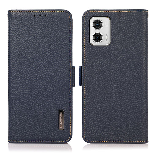 Leather Case Stands Flip Cover Holder B03H for Motorola Moto G73 5G Blue