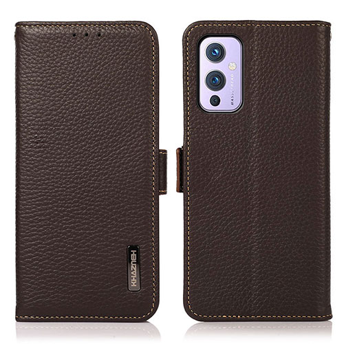 Leather Case Stands Flip Cover Holder B03H for OnePlus 9 5G Brown