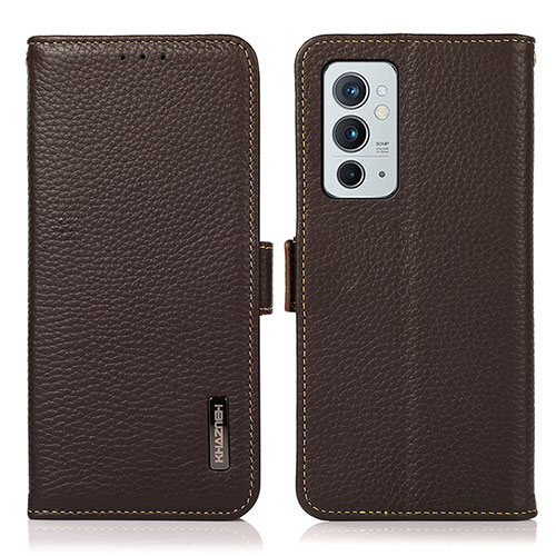 Leather Case Stands Flip Cover Holder B03H for OnePlus 9RT 5G Brown