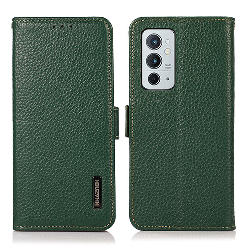 Leather Case Stands Flip Cover Holder B03H for OnePlus 9RT 5G Green