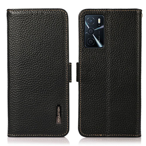 Leather Case Stands Flip Cover Holder B03H for Oppo A16 Black