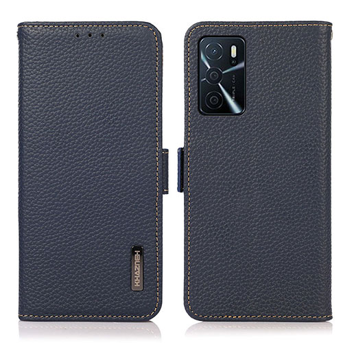 Leather Case Stands Flip Cover Holder B03H for Oppo A16 Blue