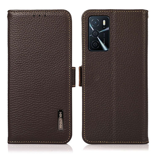 Leather Case Stands Flip Cover Holder B03H for Oppo A16 Brown