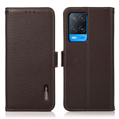 Leather Case Stands Flip Cover Holder B03H for Oppo A54 4G Brown