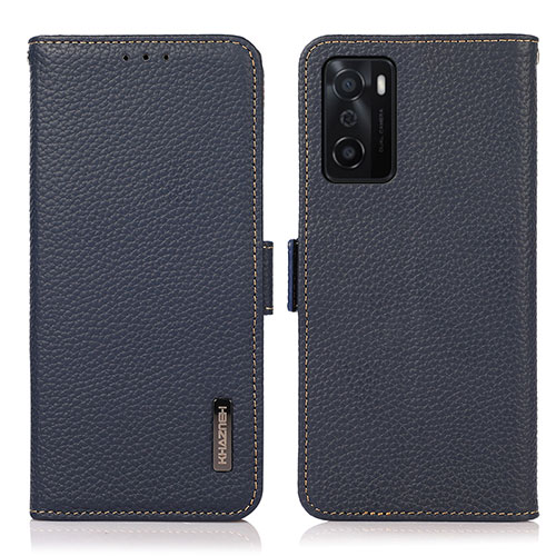 Leather Case Stands Flip Cover Holder B03H for Oppo A55S 5G Blue