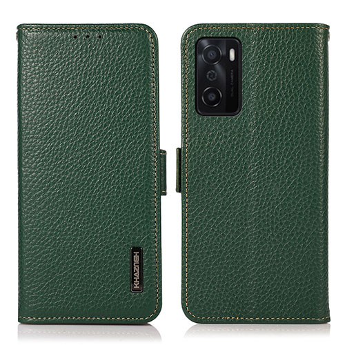 Leather Case Stands Flip Cover Holder B03H for Oppo A55S 5G Green