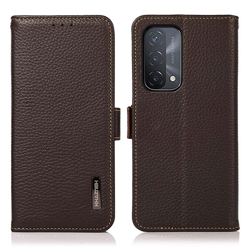 Leather Case Stands Flip Cover Holder B03H for Oppo A74 5G Brown