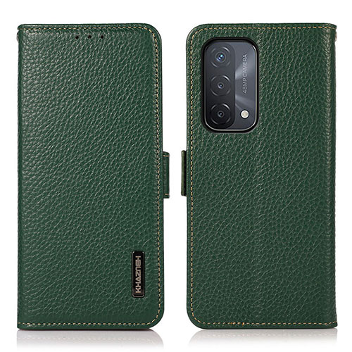 Leather Case Stands Flip Cover Holder B03H for Oppo A74 5G Green