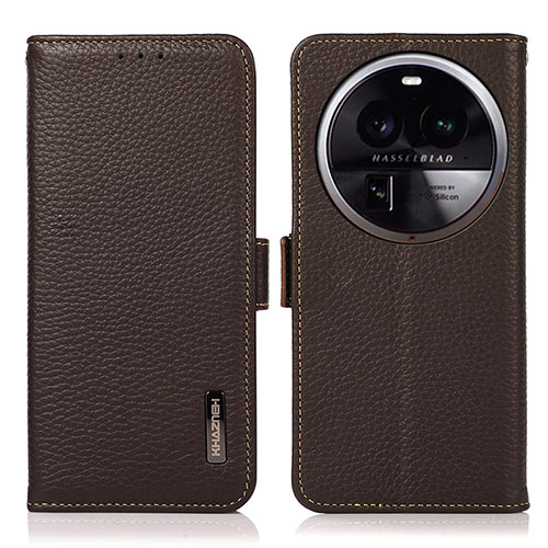 Leather Case Stands Flip Cover Holder B03H for Oppo Find X6 5G Brown