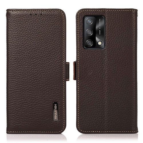 Leather Case Stands Flip Cover Holder B03H for Oppo Reno6 Lite Brown