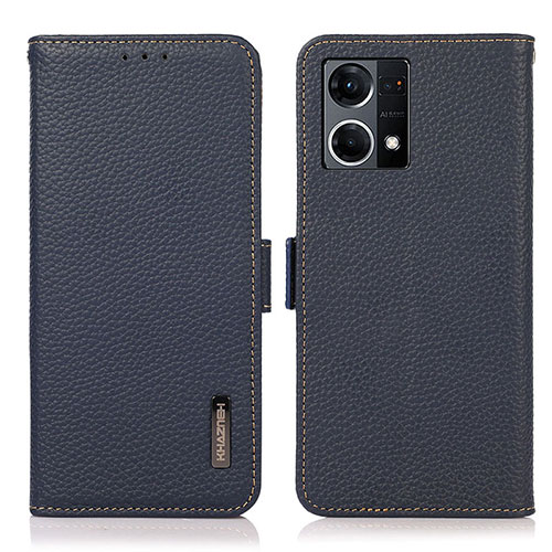 Leather Case Stands Flip Cover Holder B03H for Oppo Reno7 4G Blue