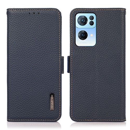 Leather Case Stands Flip Cover Holder B03H for Oppo Reno7 Pro 5G Blue