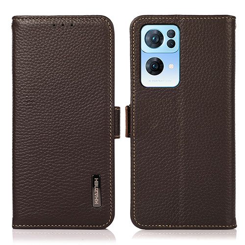 Leather Case Stands Flip Cover Holder B03H for Oppo Reno7 Pro 5G Brown