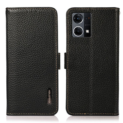 Leather Case Stands Flip Cover Holder B03H for Oppo Reno8 4G Black