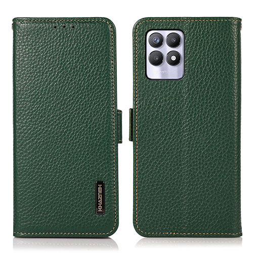 Leather Case Stands Flip Cover Holder B03H for Realme 8i Green