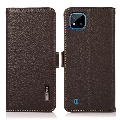 Leather Case Stands Flip Cover Holder B03H for Realme C20 Brown