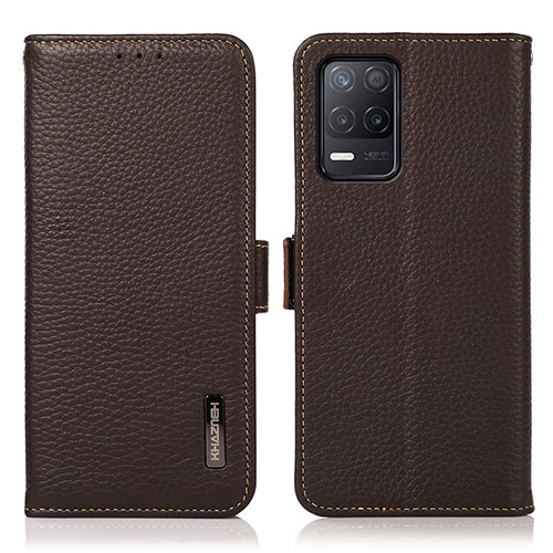 Leather Case Stands Flip Cover Holder B03H for Realme Q3 5G Brown