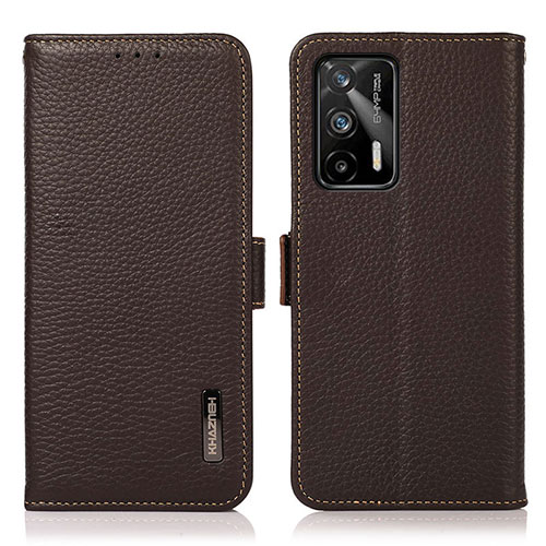 Leather Case Stands Flip Cover Holder B03H for Realme Q3 Pro 5G Brown