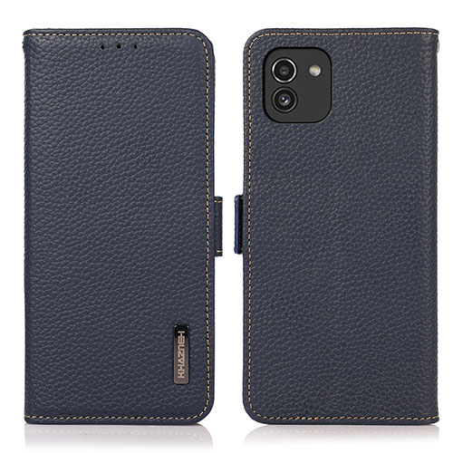 Leather Case Stands Flip Cover Holder B03H for Samsung Galaxy A03 Blue