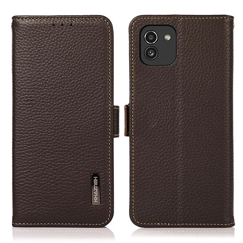 Leather Case Stands Flip Cover Holder B03H for Samsung Galaxy A03 Brown