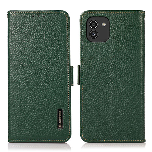 Leather Case Stands Flip Cover Holder B03H for Samsung Galaxy A03 Green