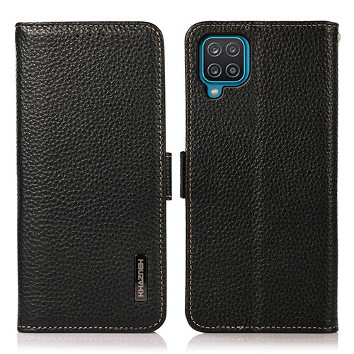 Leather Case Stands Flip Cover Holder B03H for Samsung Galaxy A12 Black