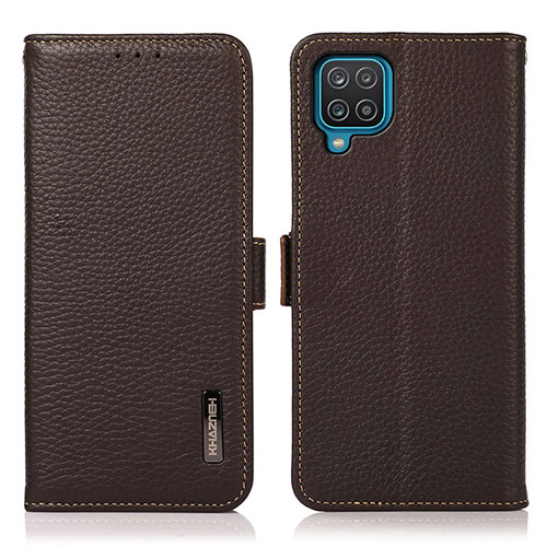 Leather Case Stands Flip Cover Holder B03H for Samsung Galaxy A12 Brown