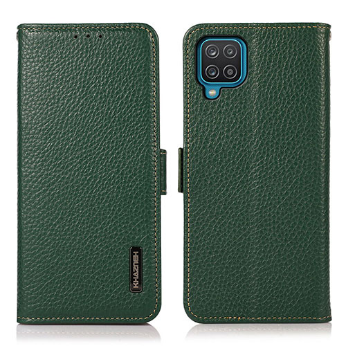 Leather Case Stands Flip Cover Holder B03H for Samsung Galaxy A12 Nacho Green