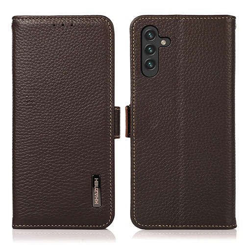 Leather Case Stands Flip Cover Holder B03H for Samsung Galaxy A13 5G Brown