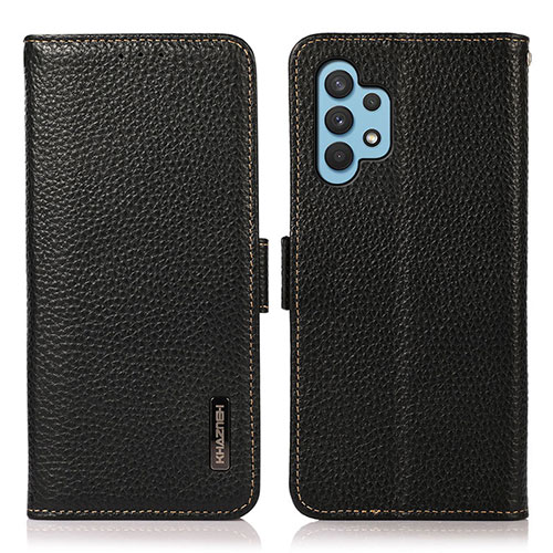 Leather Case Stands Flip Cover Holder B03H for Samsung Galaxy A32 4G Black