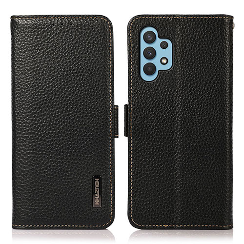 Leather Case Stands Flip Cover Holder B03H for Samsung Galaxy A32 5G Black