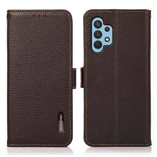 Leather Case Stands Flip Cover Holder B03H for Samsung Galaxy A32 5G Brown