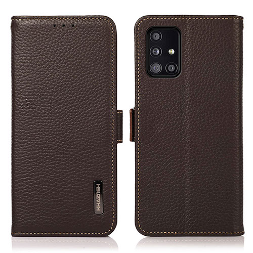 Leather Case Stands Flip Cover Holder B03H for Samsung Galaxy A51 5G Brown